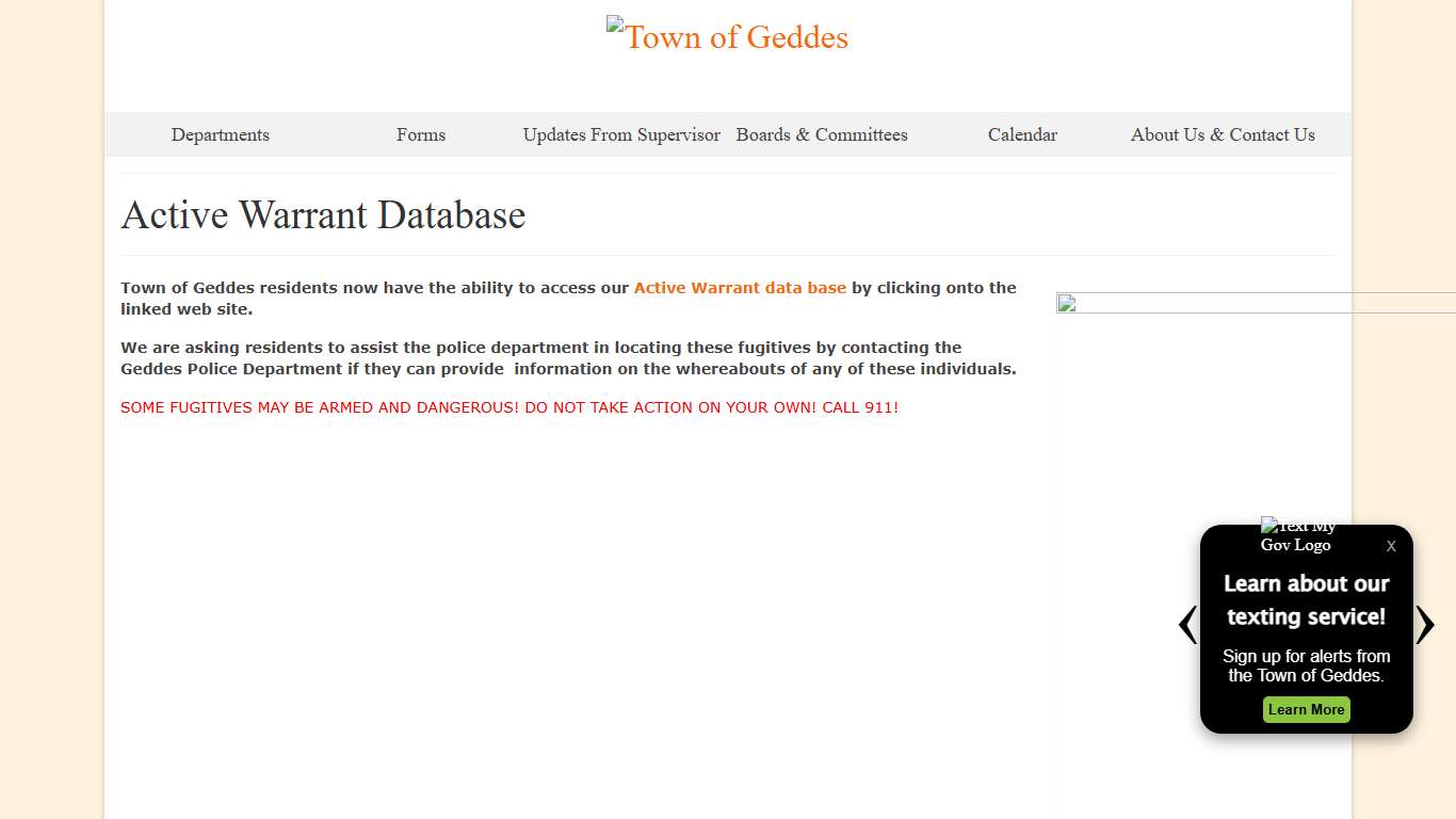 Active Warrant Database - Town of Geddes